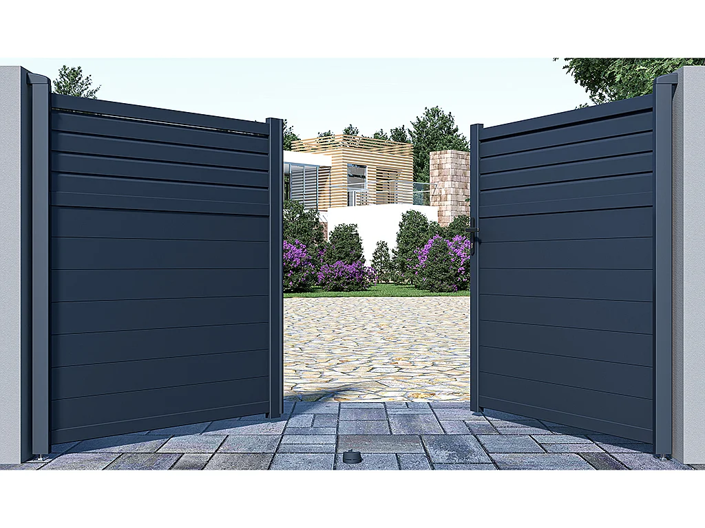 Portail battant aluminium persienné L305 x H181 cm anthracite - VIAZO