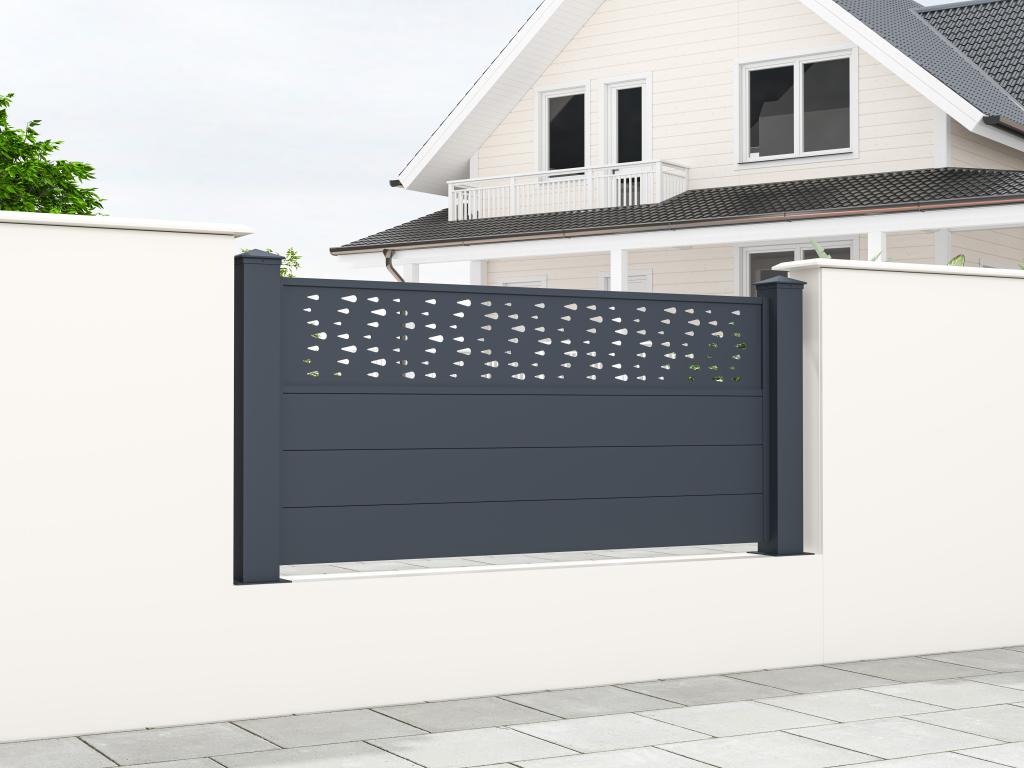 Clôture à poser H89 x L188.6 cm en aluminium anthracite à motifs - BAZIO