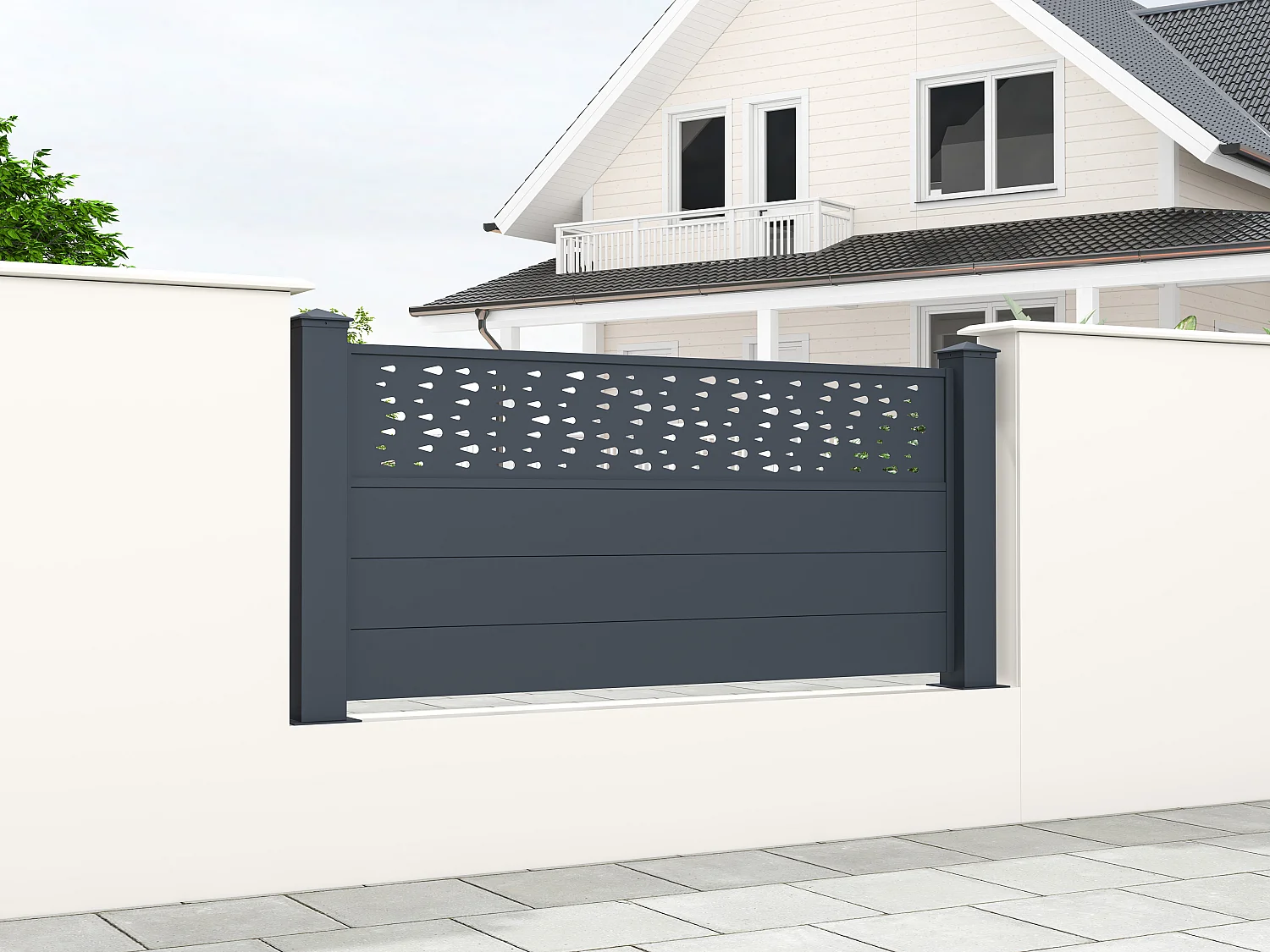 Clôture à poser H89 x L188.6 cm en aluminium anthracite  à motifs - BAZIO