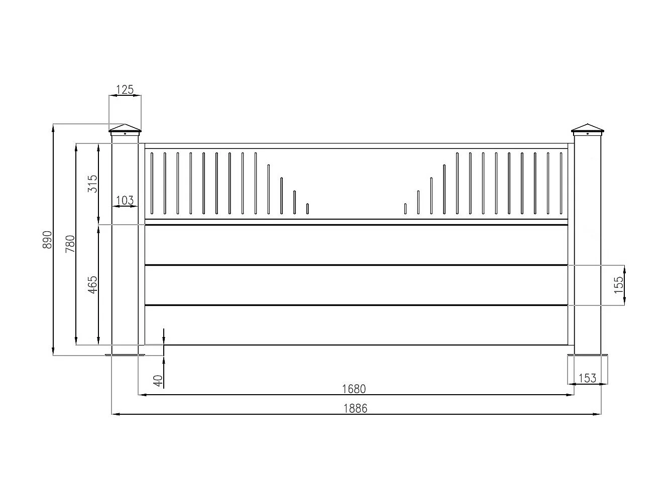 Recinzione da terra H.89 cm L.189 cm in Alluminio con motivi Antracite - BAZIO