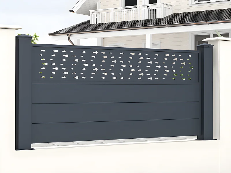 Stellzaun - Aluminium -  89 x 188,6 cm - Anthrazit - mit Motiven - BAZIO