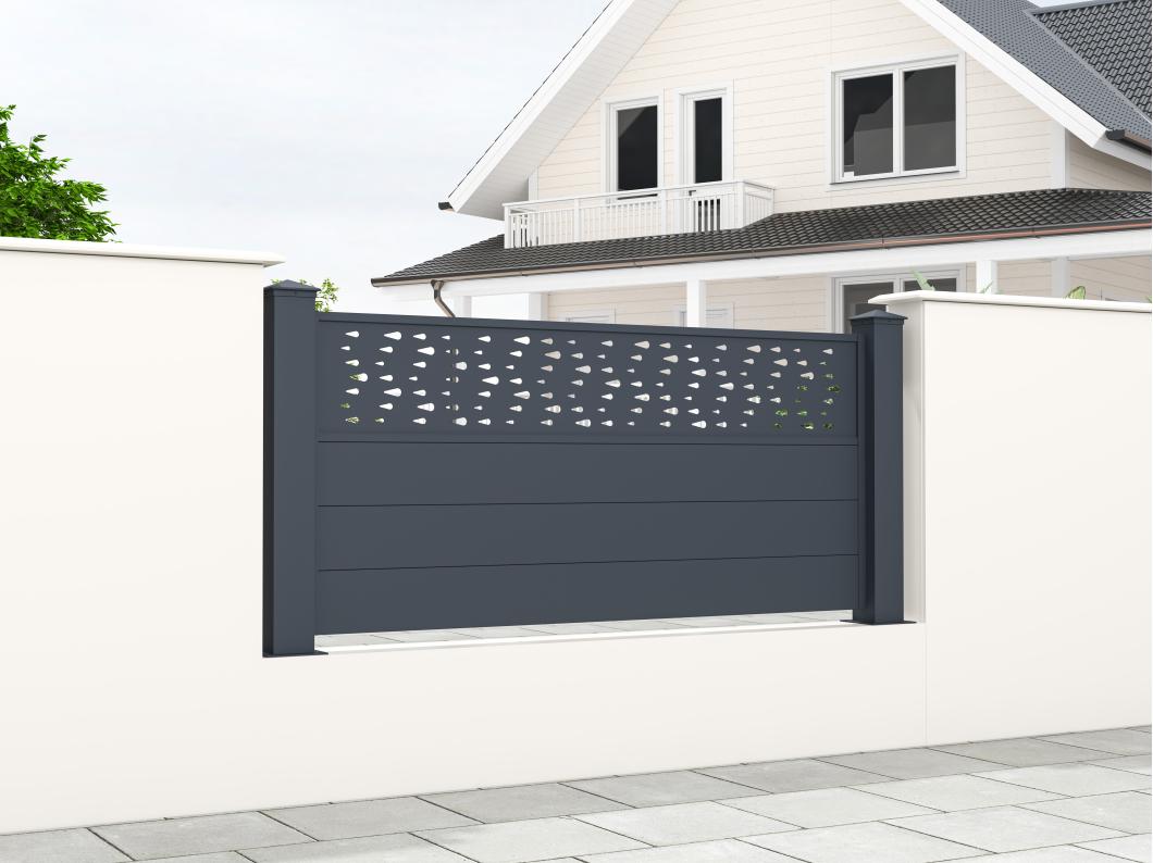 Schutting van aluminium met motieven - H.89 cm x B.189 cm - Antraciet - BAZIO