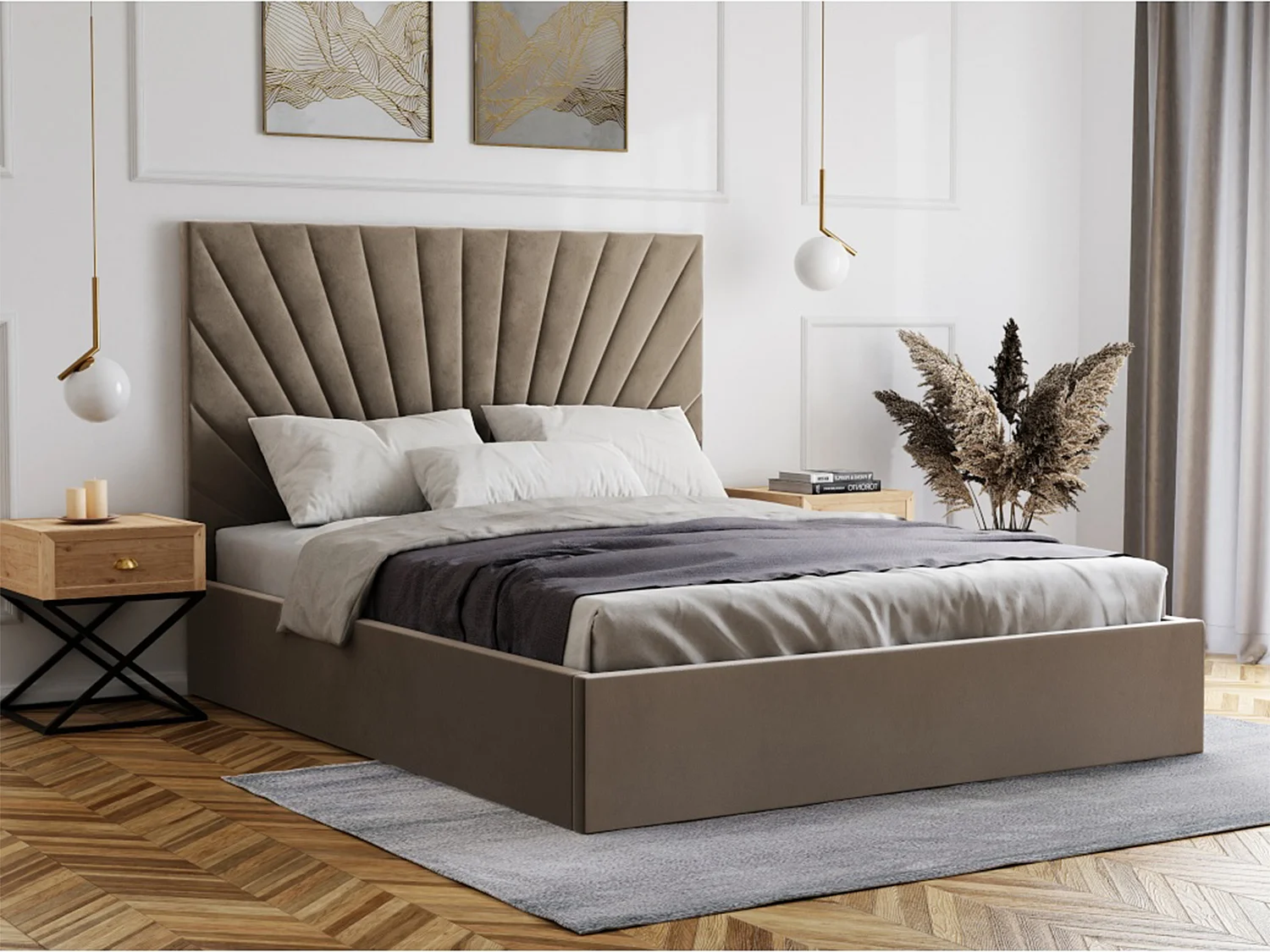Cama com espaço de arrumação 140 x 190 cm veludo taupe RILIODA de Pascal Morabito