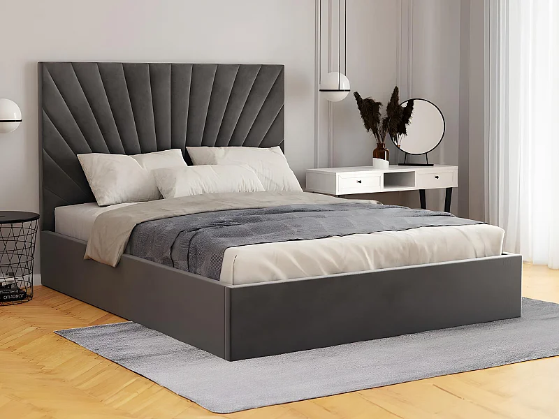 Bed met opbergruimte 160 x 200 cm - Velours - Antracietgrijs - RILIODA - Pascal Morabito