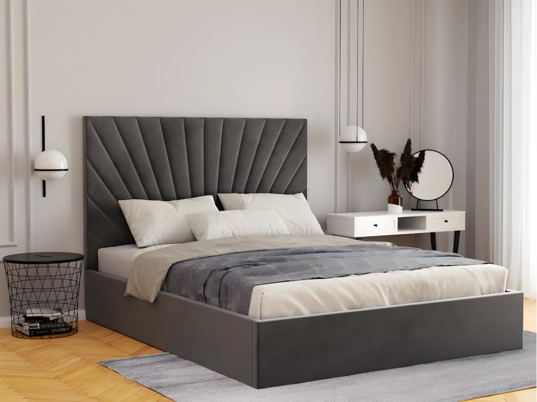 Lit coffre 160 x 200 cm - Velours - Gris anthracite - RILIODA de Pascal Morabito