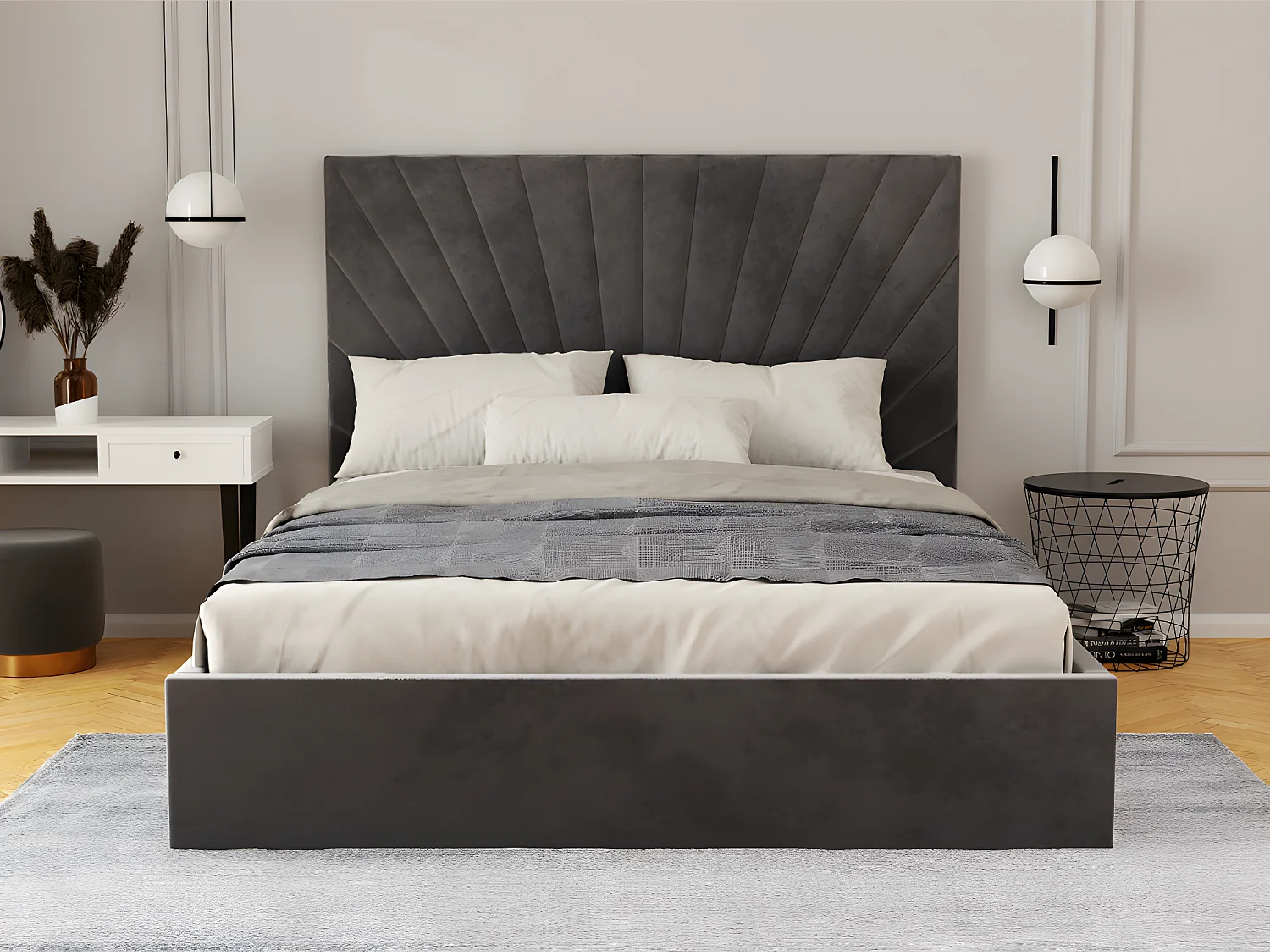 Lit coffre 140 x 190 cm - Velours - Gris anthracite - RILIODA de Pascal Morabito