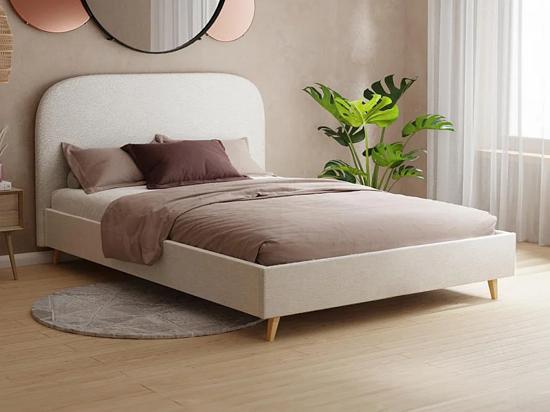 Letto 140 x 190 cm Tessuto Effetto bouclette Écru - SANTADI