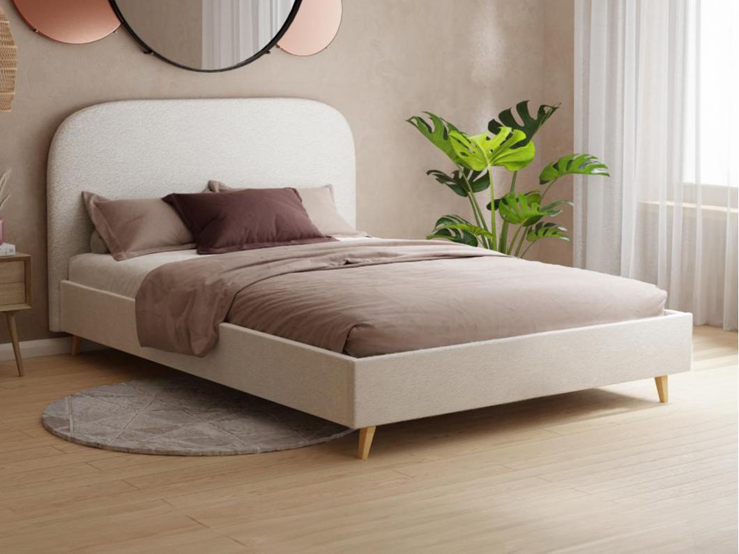Cama 140 x 190 cm - Tela efecto rizado - Crudo - SANTADI
