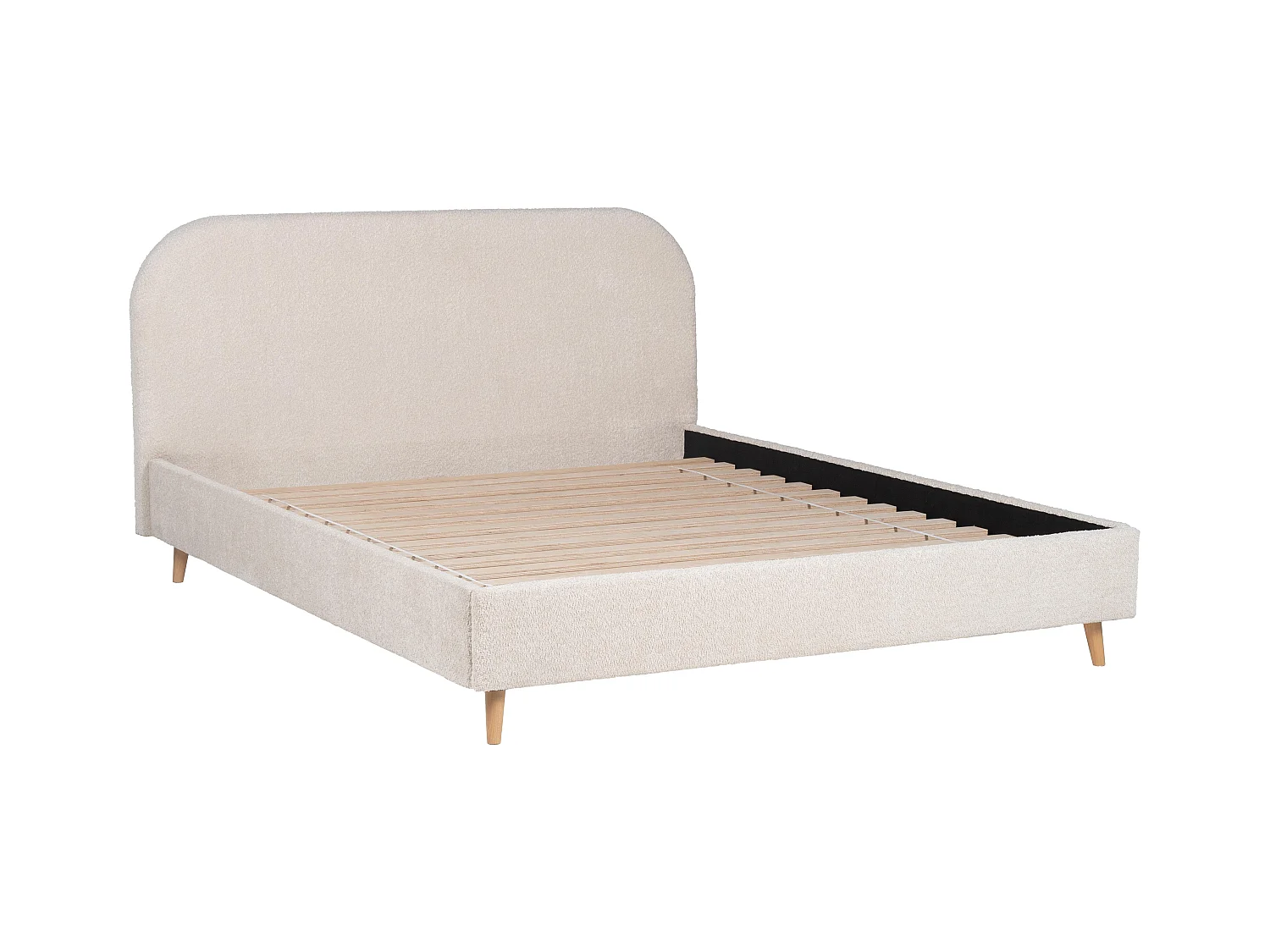 Lit 160 x 200 cm - Tissu effet bouclettes - Ecru - SANTADI