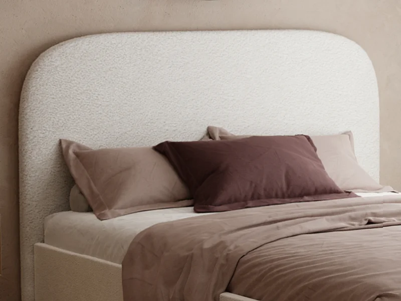 Tête de lit 170 cm SANTADI - Tissu effet bouclettes - Ecru