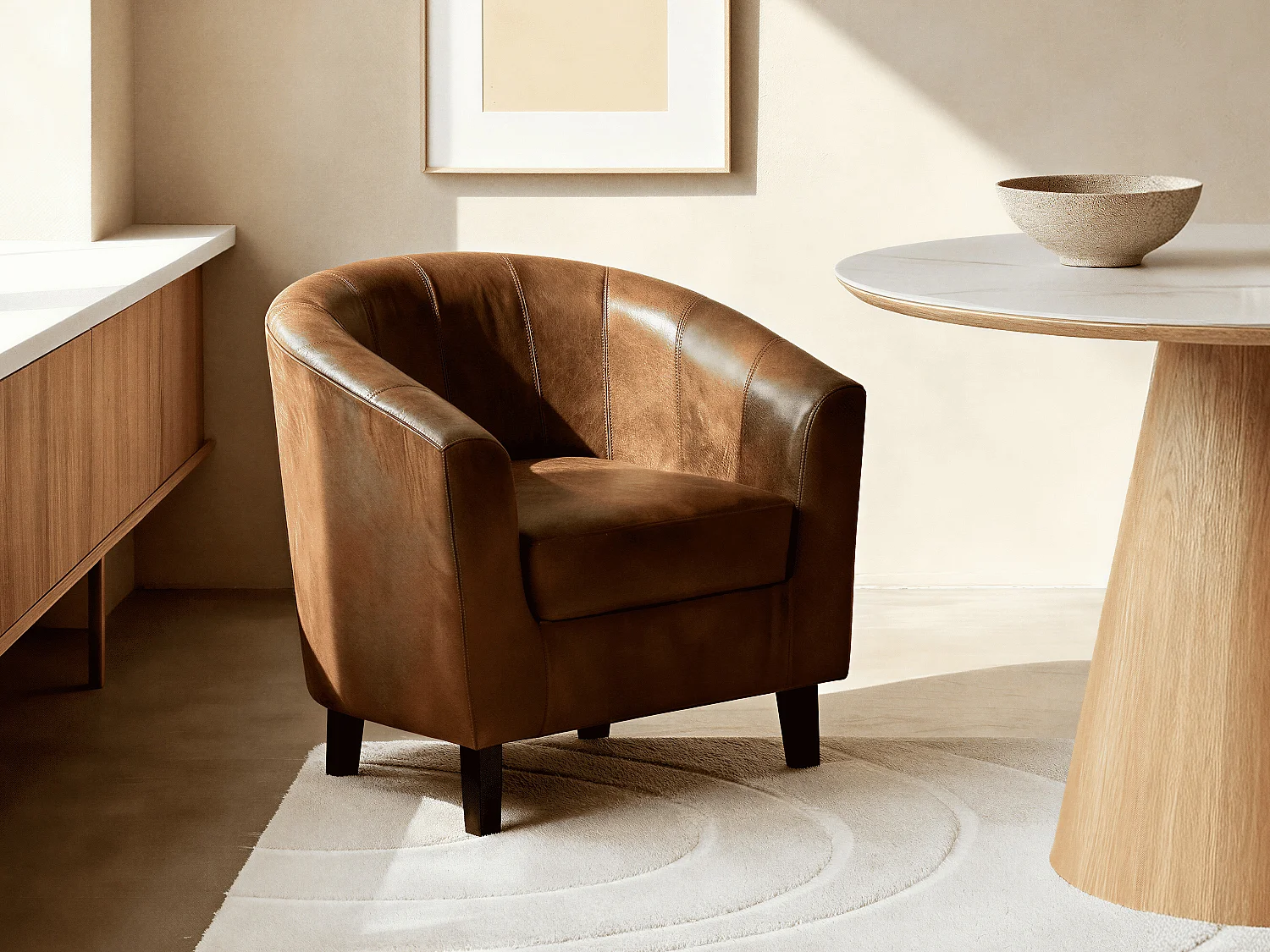 Sillón cabriolet de microfibra envejecida marrón CRISTOBAL II