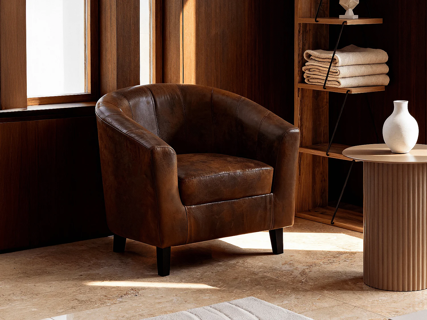 Sillón cabriolet de microfibra envejecida marrón CRISTOBAL II