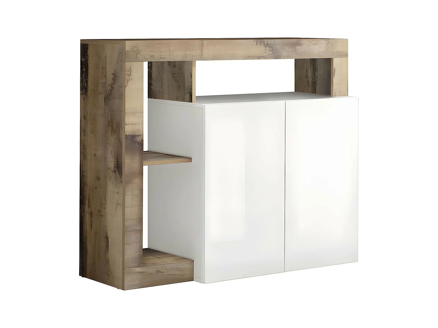 Sideboard mit 2 Türen & 3 Ablagen - Weiß lackiert & Eichefarben - SEFRO