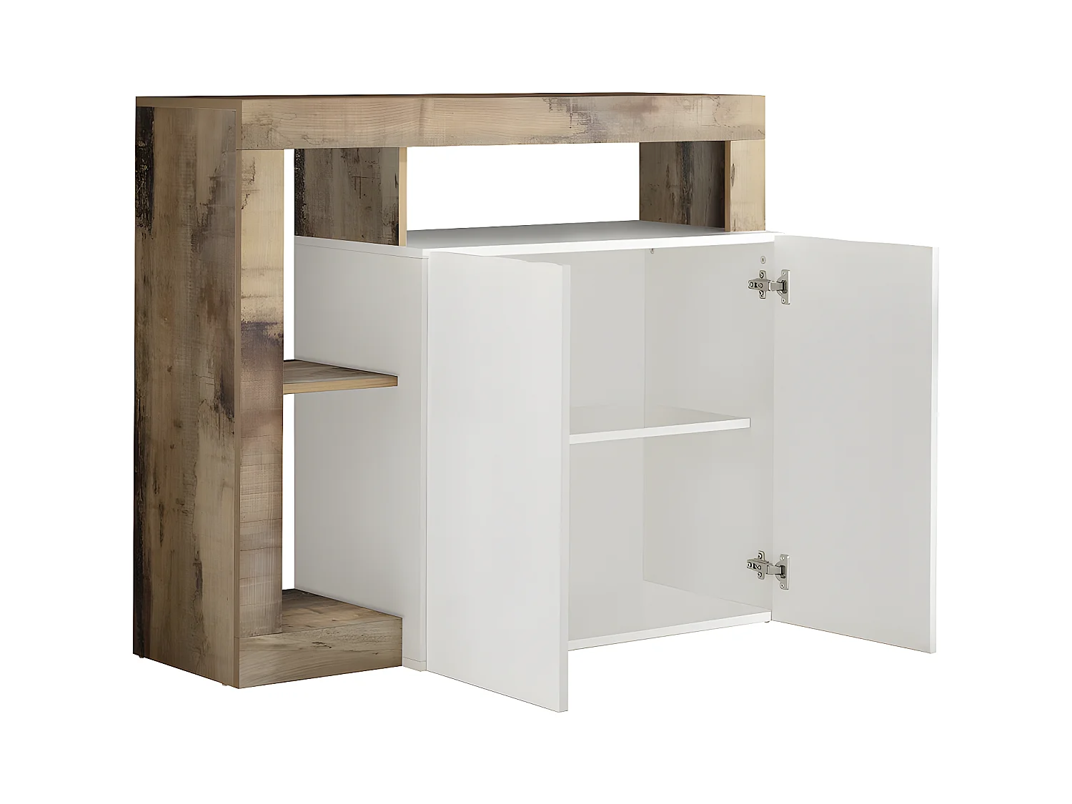 Sideboard mit 2 Türen & 3 Ablagen - Weiß lackiert & Eichefarben - SEFRO