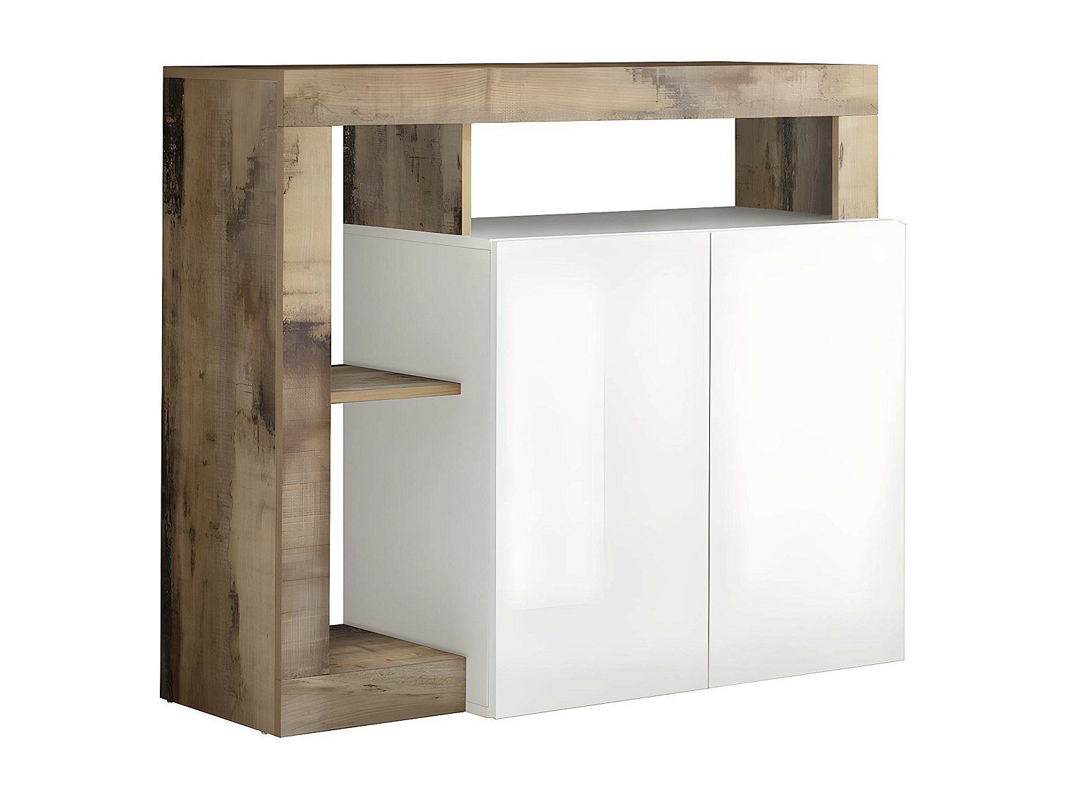 Sideboard mit 2 Türen & 3 Ablagen - Weiß lackiert & Eichefarben - SEFRO günstig online kaufen