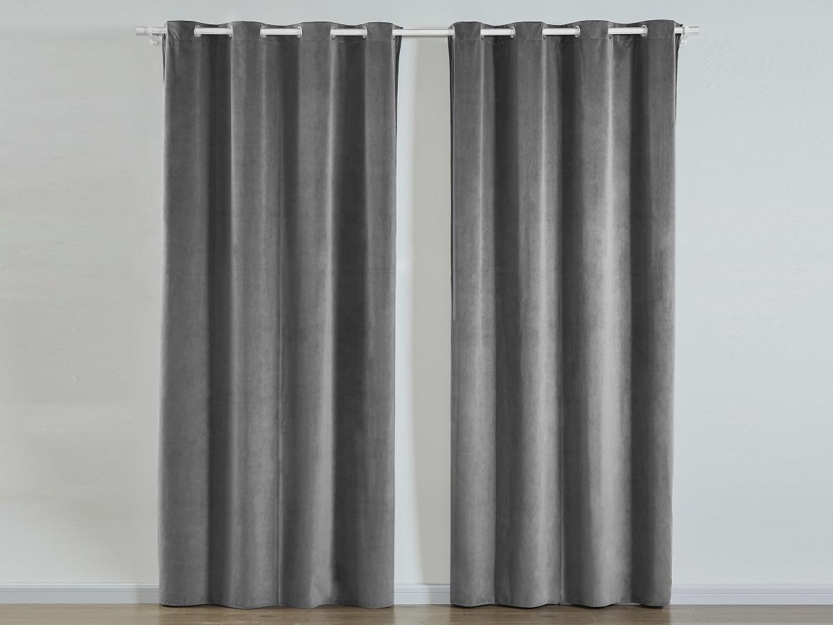 Gardinen 2er-Set - 140 x 260 cm - Samt - Grau - AHTARI günstig online kaufen