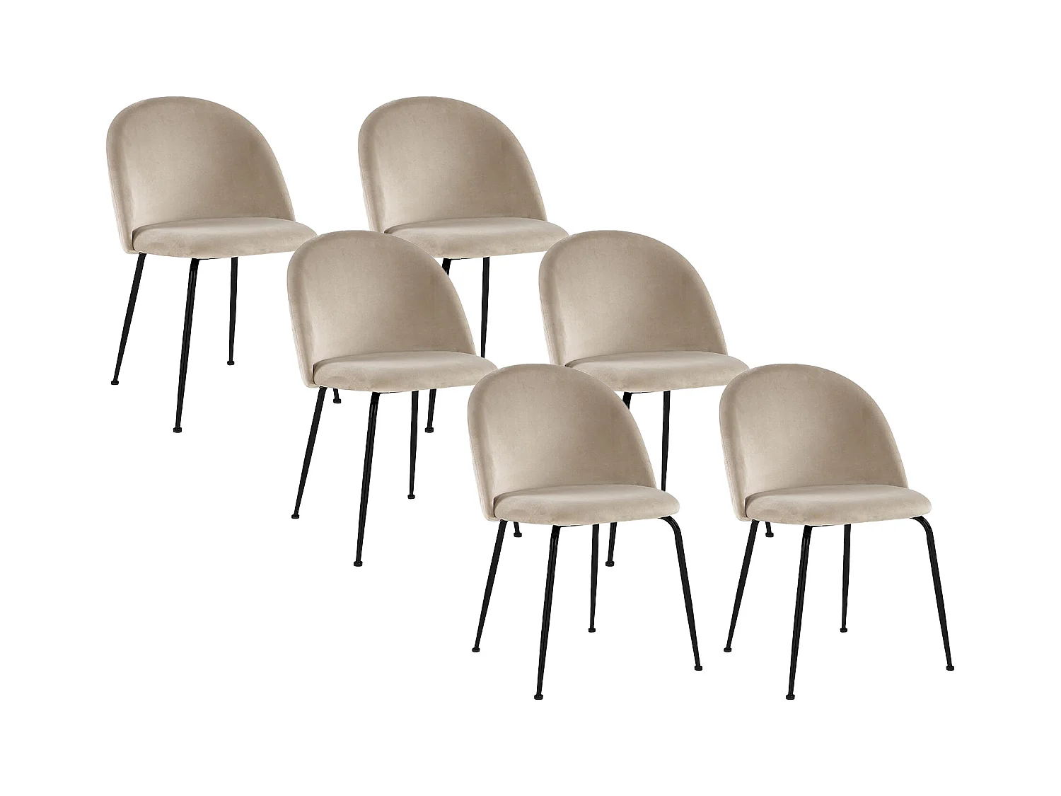 Sedia Velluto e Metallo Nero Opaco Beige - Lotto di 6 - MELBOURNE