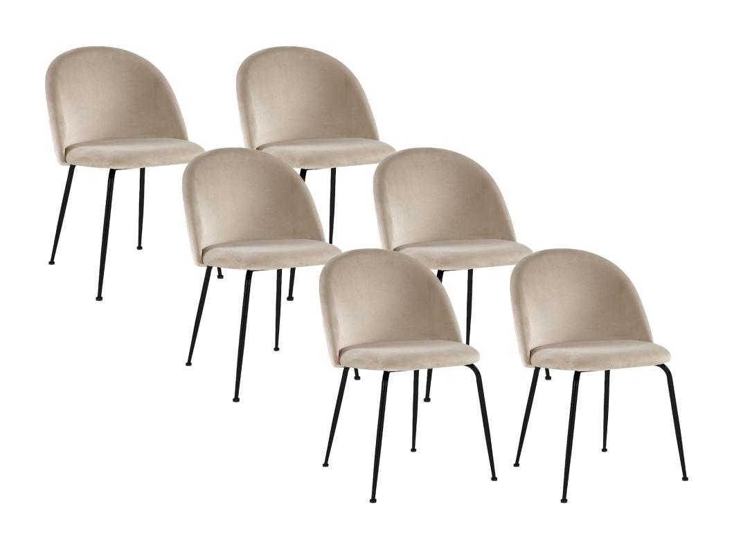 Lot de 6 chaises en velours et acier inoxydable noir - Beige - MELBOURNE