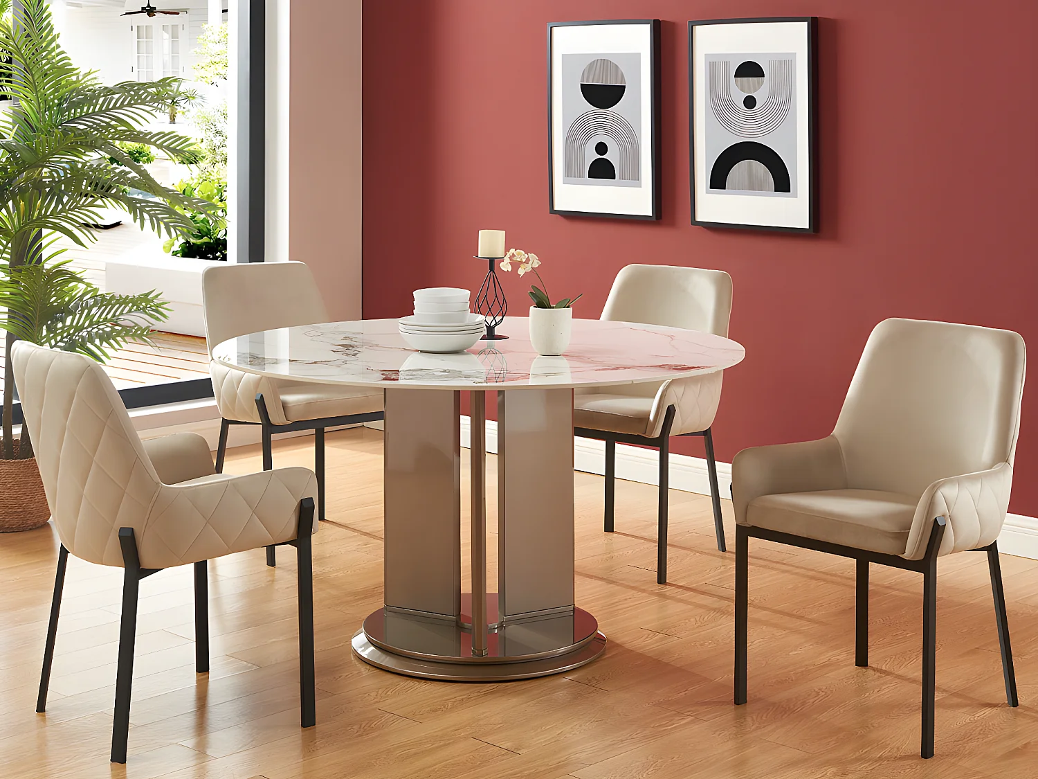 Lot de 2 chaises avec accoudoirs en velours et métal - Beige - CAROLONA de Pascal MORABITO