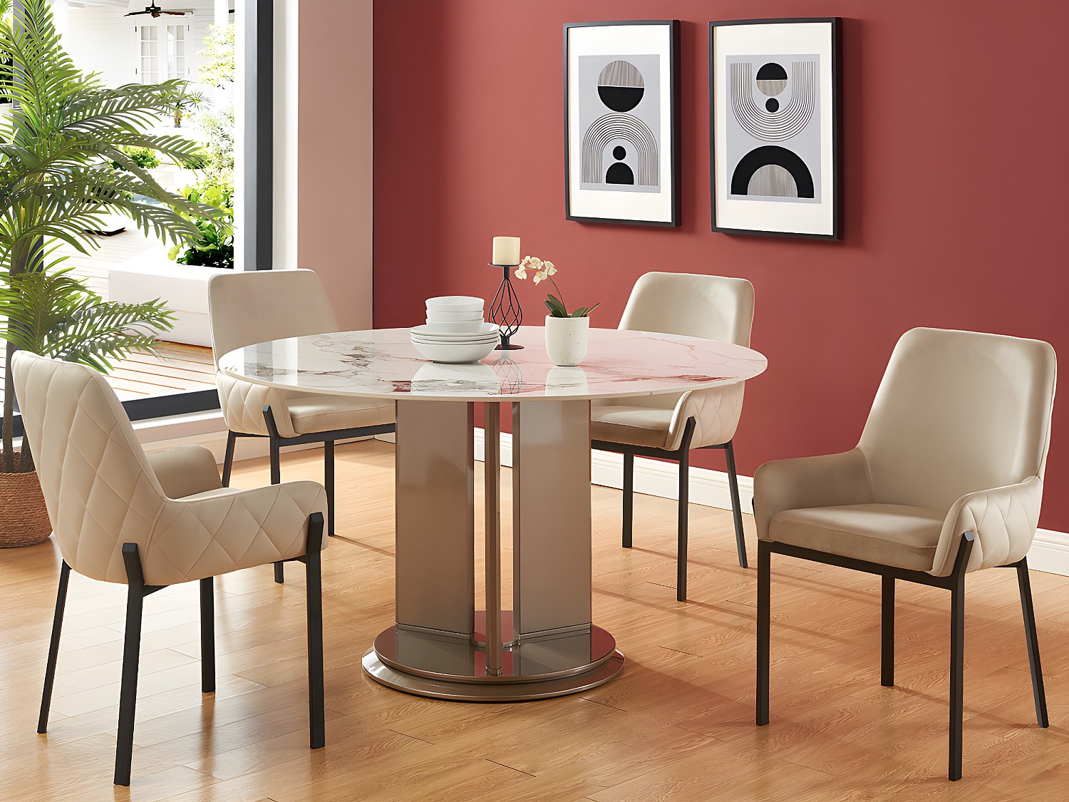 Stuhl mit Armlehnen 2er-Set - Samt & Metall - Beige - CAROLONA von Pascal M günstig online kaufen