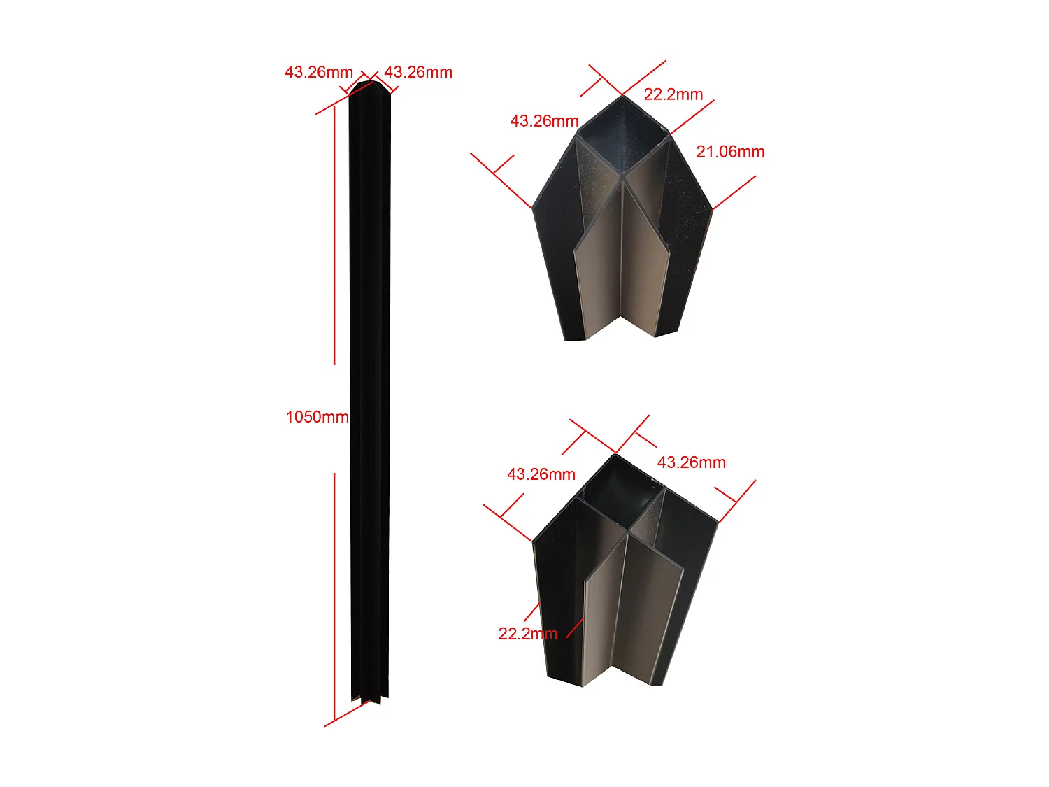 Hjørnestalt for aluminiumspulvert hjørnehjørne på 105 cm svartmalt aluminium thermolakk 105 cm svart - BAYVIEW