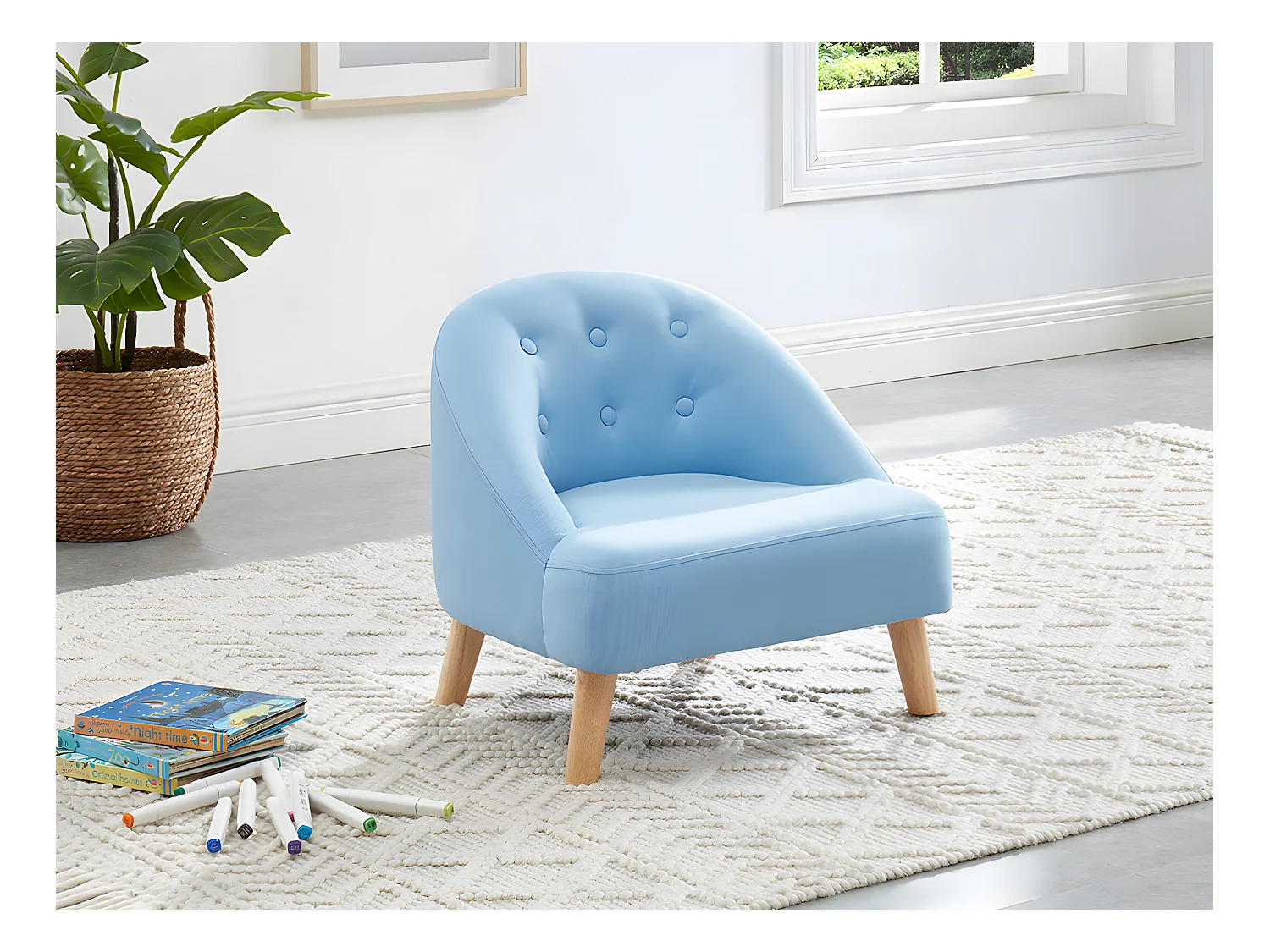 Fauteuil pour enfant en tissu 100% coton MAGGIE - Bleu pastel