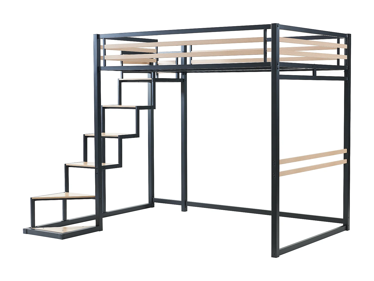 Hochbett - 140 x 200 cm - Metall & MDF - Naturfarben & Schwarz - JOGUI