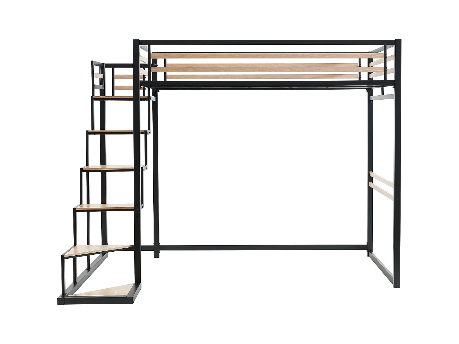 Cama alta 140 x 200 cm - metal y MDF - Negro y natural - JOGUI