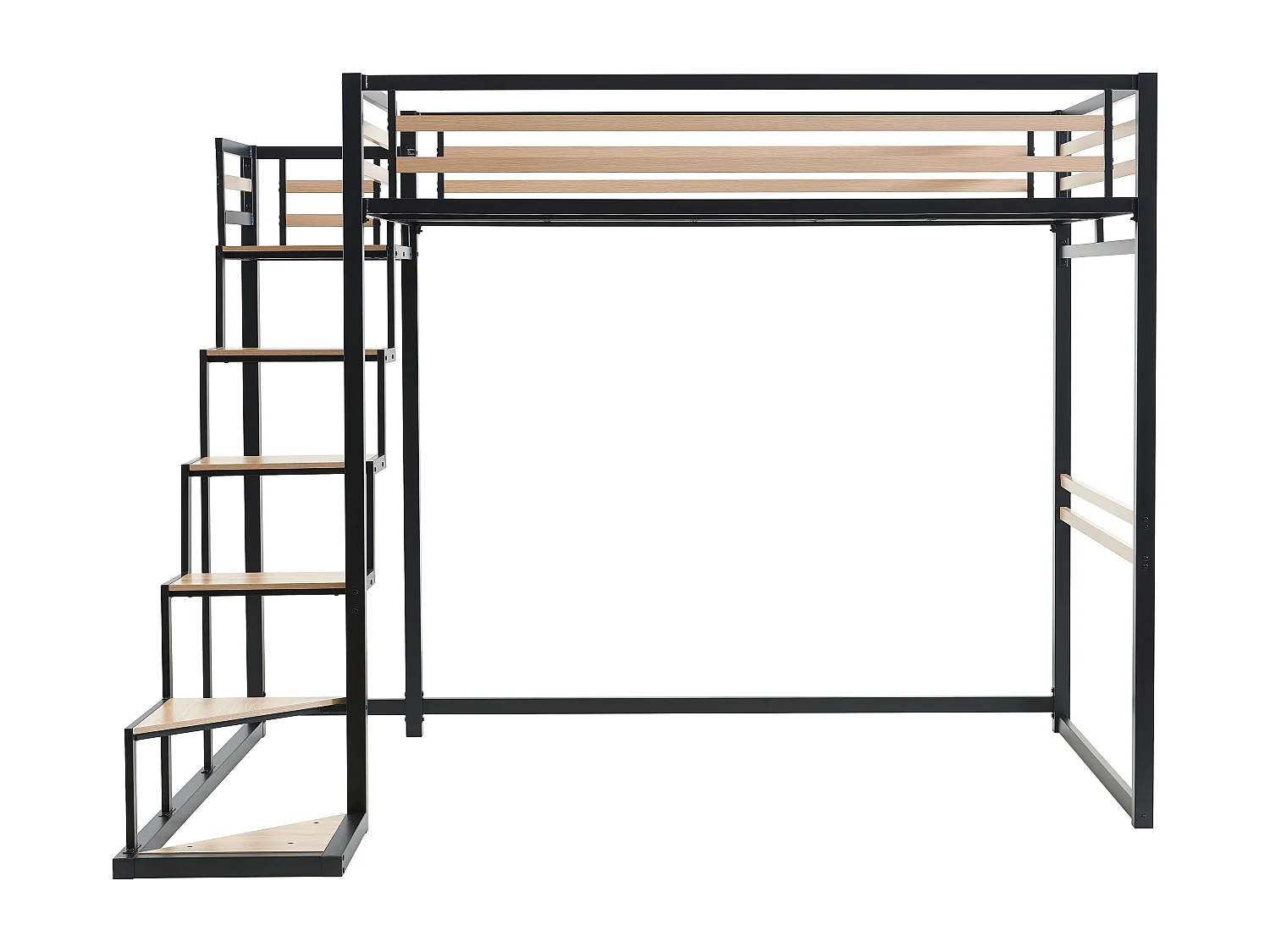 Højseng 140 x 200 cm i sort og naturfarvetlig metal og MDF JOGUI