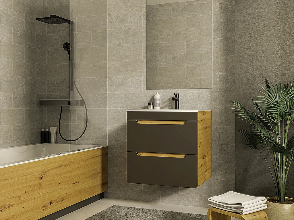 Mobile sotto lavabo sospeso colore naturale e antracite - 60 cm - ARUBA