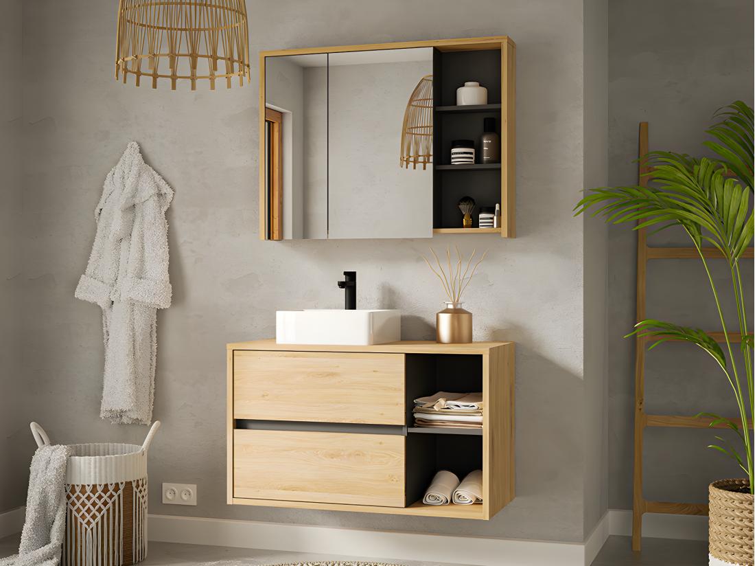 vente unique Meuble sous vasque suspendu coloris naturel - 100 cm - PURNAL