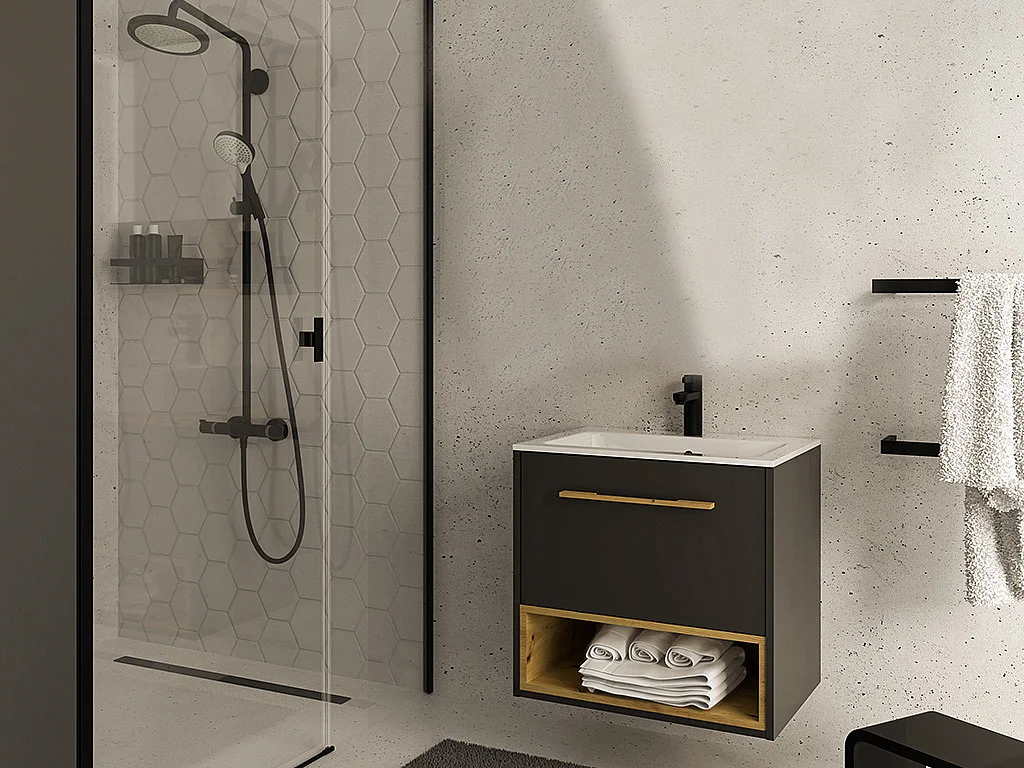 Meuble sous vasque suspendu anthracite - 60 cm - YANGRA