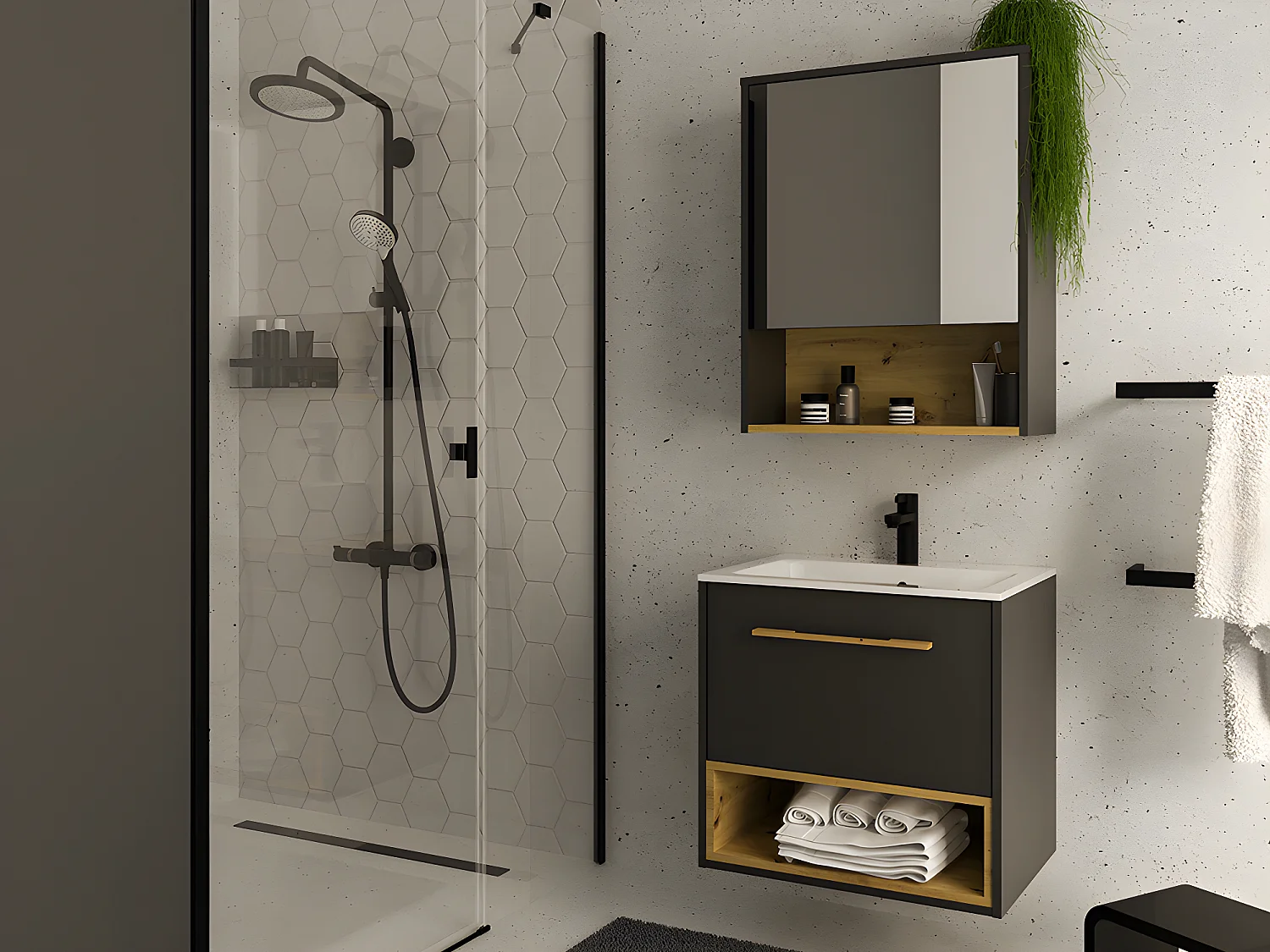 Armoire murale de salle de bain anthracite  - 60 cm - YANGRA