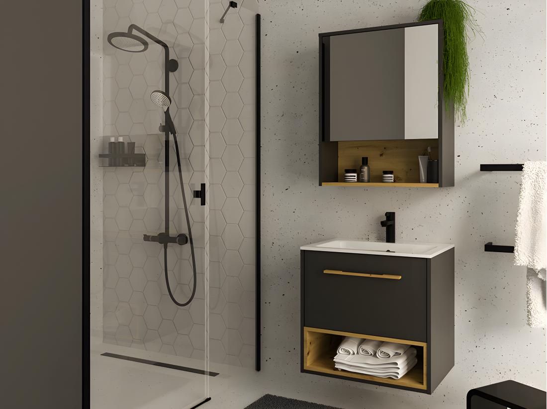 vente unique Armoire murale de salle de bain anthracite - 60 cm - YANGRA