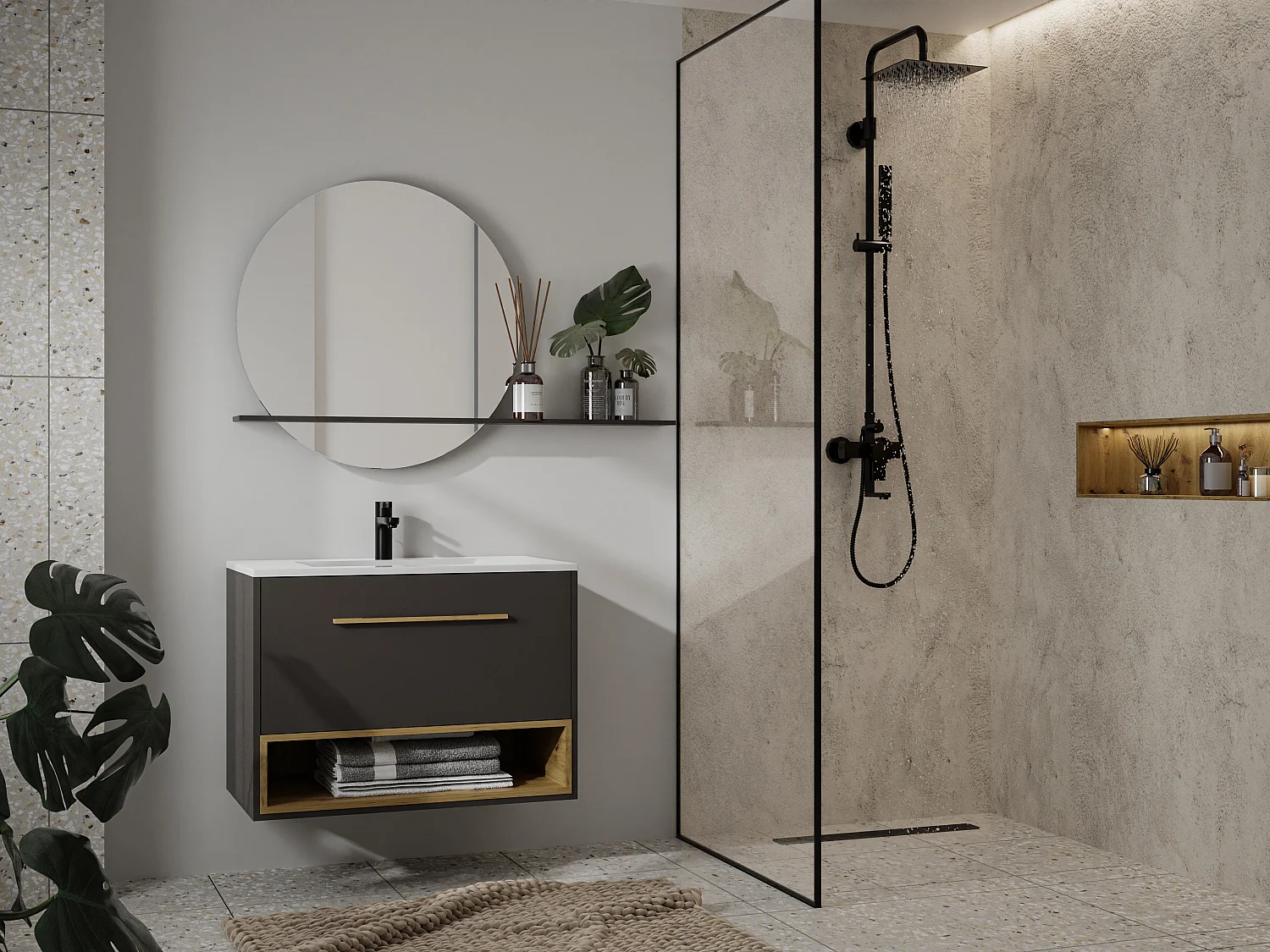 Meuble sous vasque suspendu anthracite - 120 cm - YANGRA