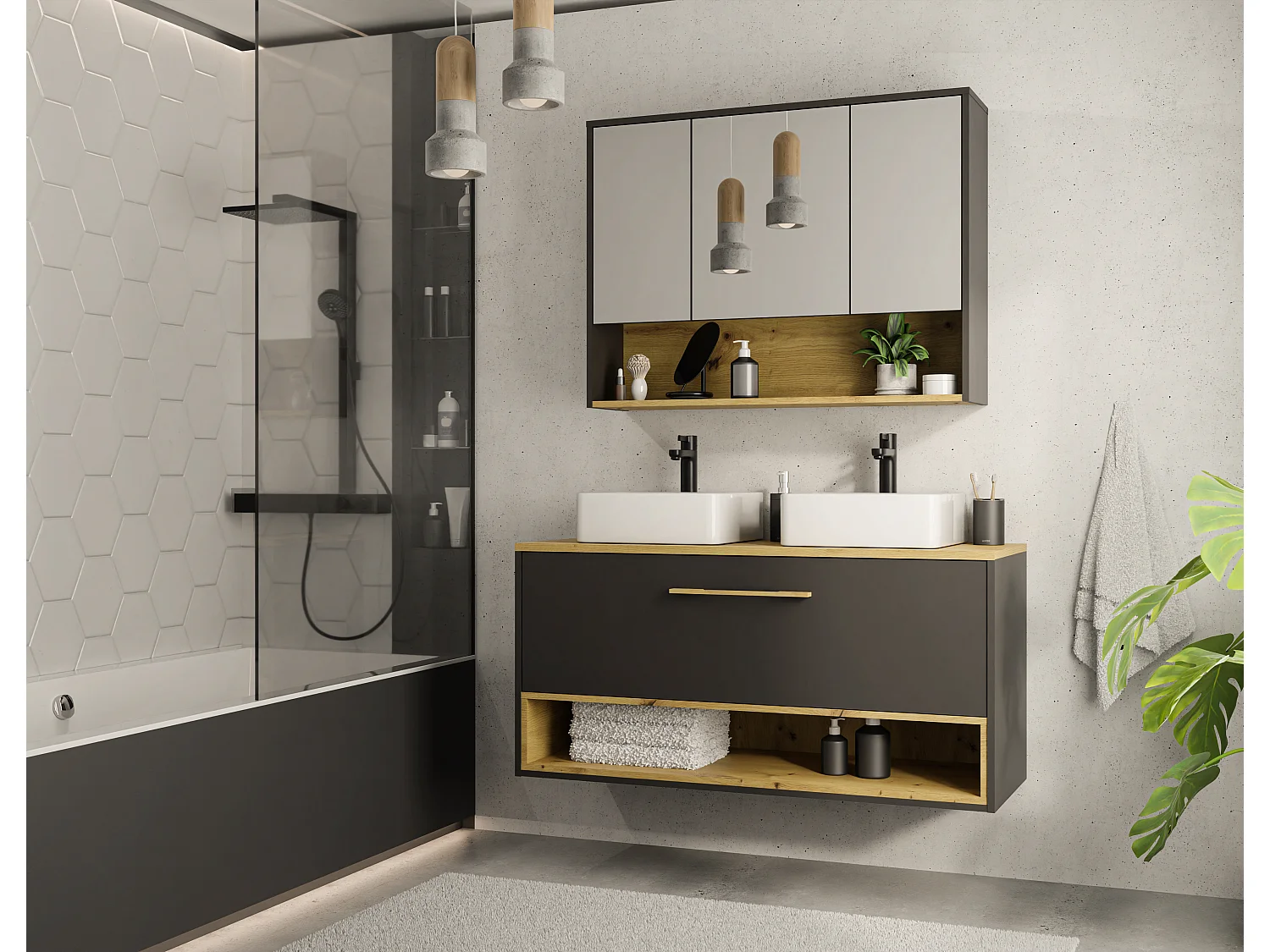 Armoire murale de salle de bain anthracite - 100 cm - YANGRA