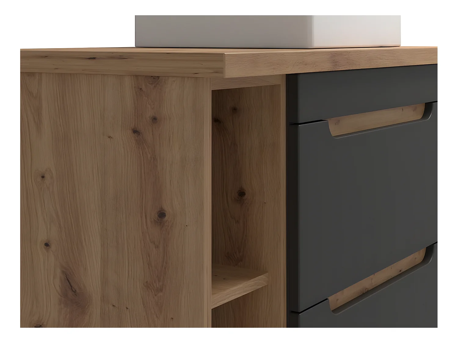 Waschbeckenunterschrank hängend mit Einzelwaschbecken & Ablagen - 80 cm - Naturfarben & Anthrazit - ARUBA