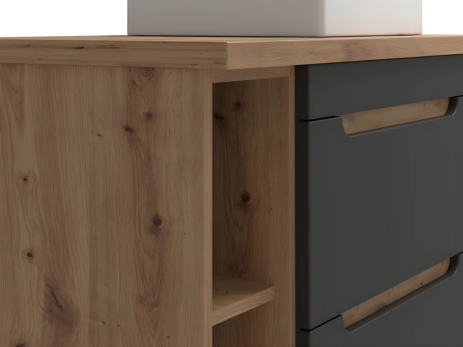 Meuble de salle de bain suspendu simple vasque et niches - Coloris naturel et anthracite - 80 cm - ARUBA