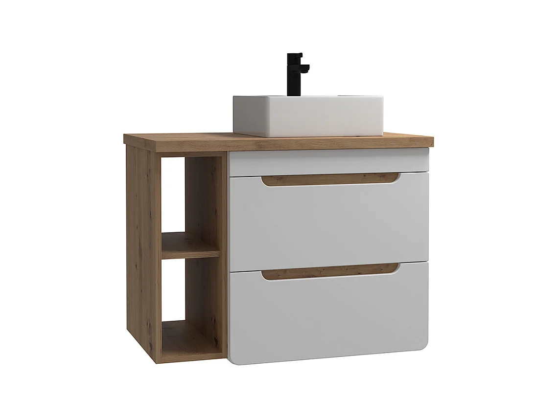 Meuble de salle de bain suspendu simple vasque et niches - Coloris naturel et blanc - 80 cm - ARUBA