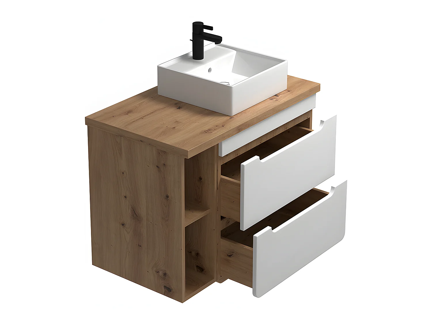 Meuble de salle de bain suspendu simple vasque et niches - Coloris naturel et blanc - 80 cm - ARUBA