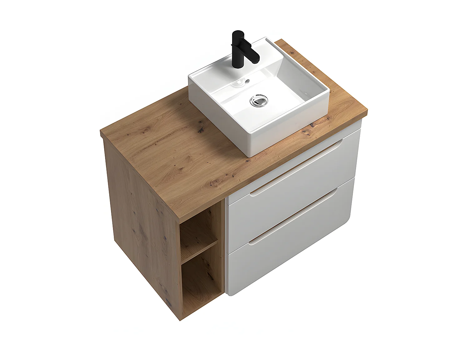 Meuble de salle de bain suspendu simple vasque et niches - Coloris naturel et blanc - 80 cm - ARUBA