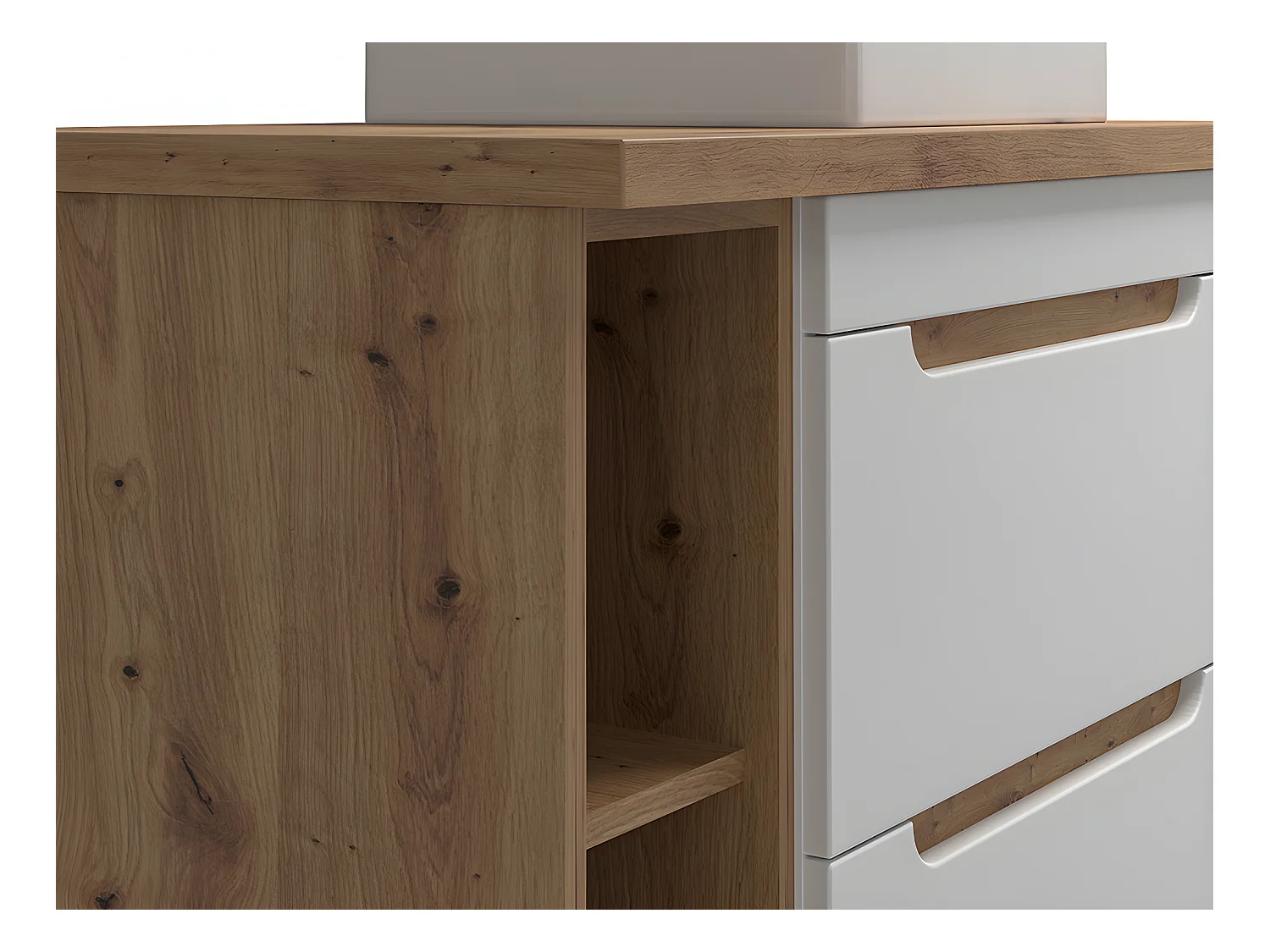 Meuble de salle de bain suspendu simple vasque et niches - Coloris naturel et blanc - 80 cm - ARUBA