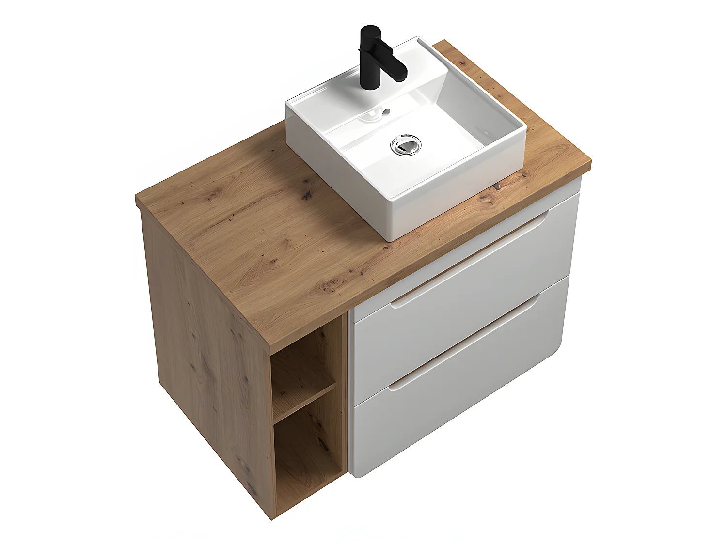 Meuble de salle de bain suspendu simple vasque et niches - Coloris naturel et blanc - 80 cm - ARUBA