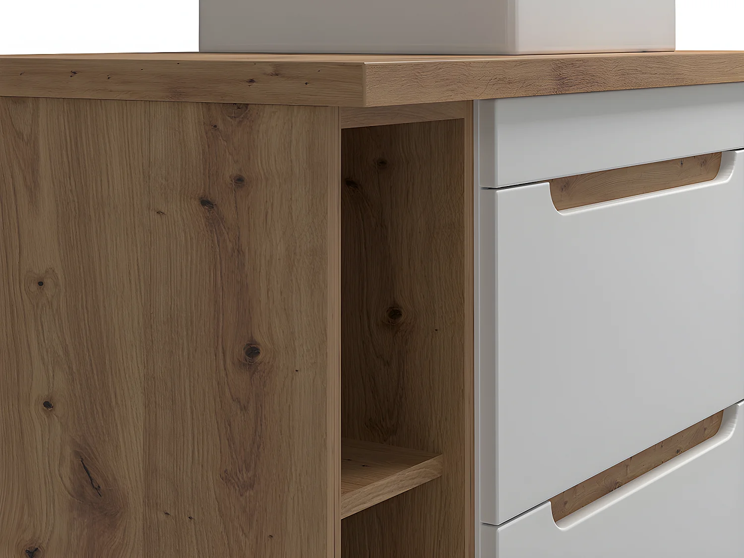 Meuble de salle de bain suspendu simple vasque et niches - Coloris naturel et blanc - 80 cm - ARUBA