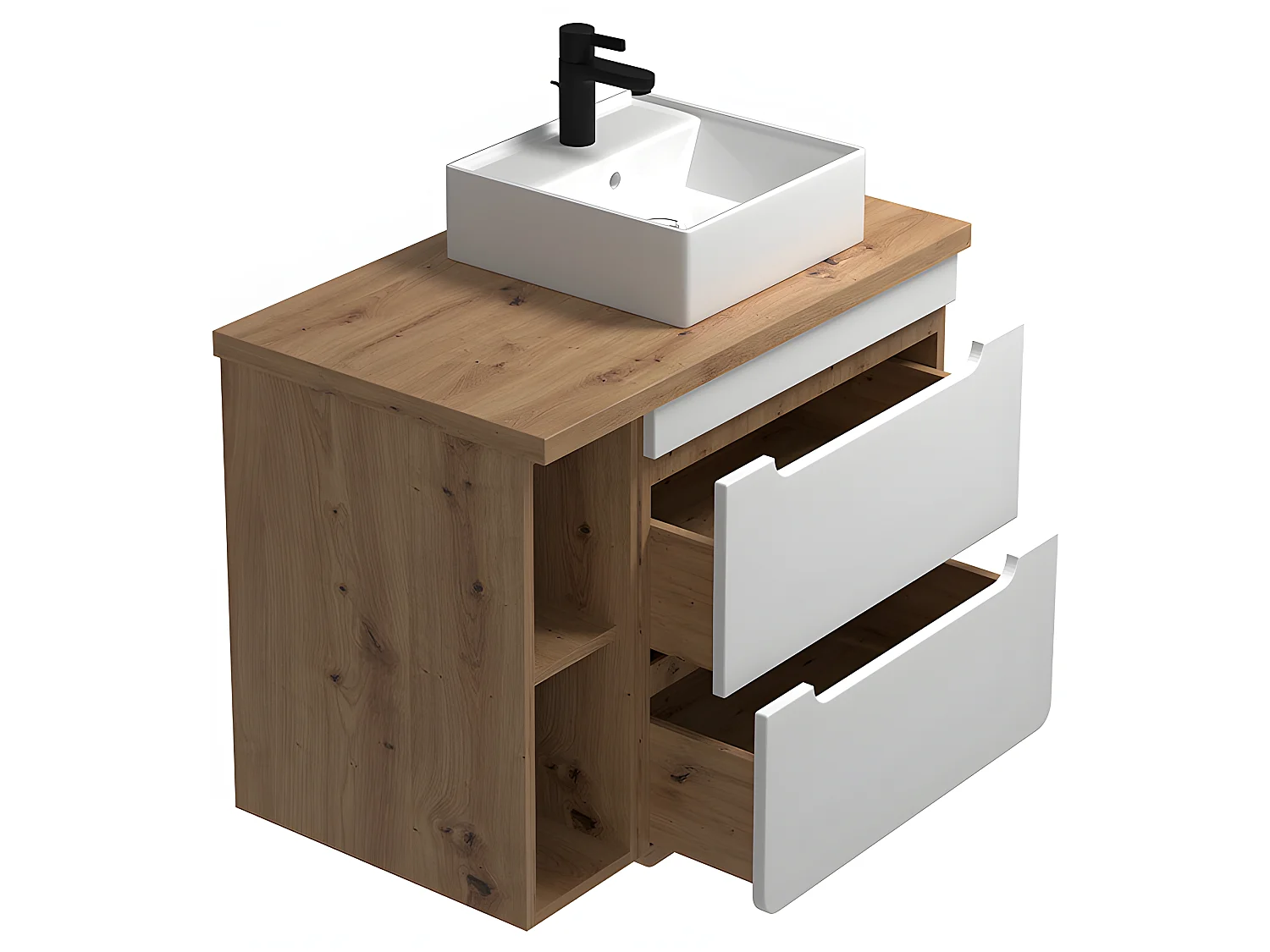Meuble de salle de bain suspendu simple vasque et niches - Coloris naturel et blanc - 80 cm - ARUBA