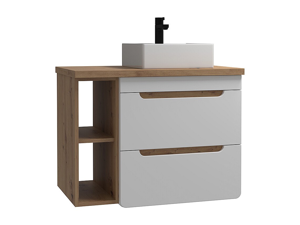 Waschbeckenunterschrank hängend mit Einzelwaschbecken & Ablagen - 80 cm - N günstig online kaufen