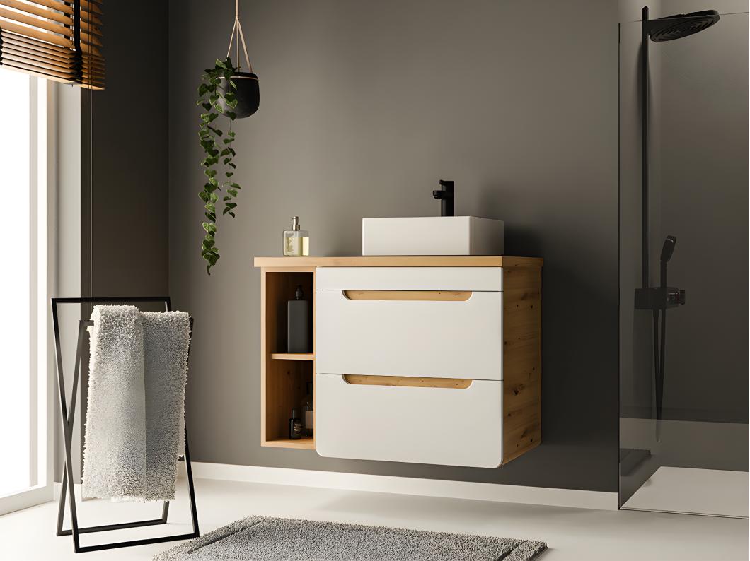 Mobili per bagno sospeso con lavabo semplice e nicchie 80 cm Colore: Naturale e Bianco - ARUBA