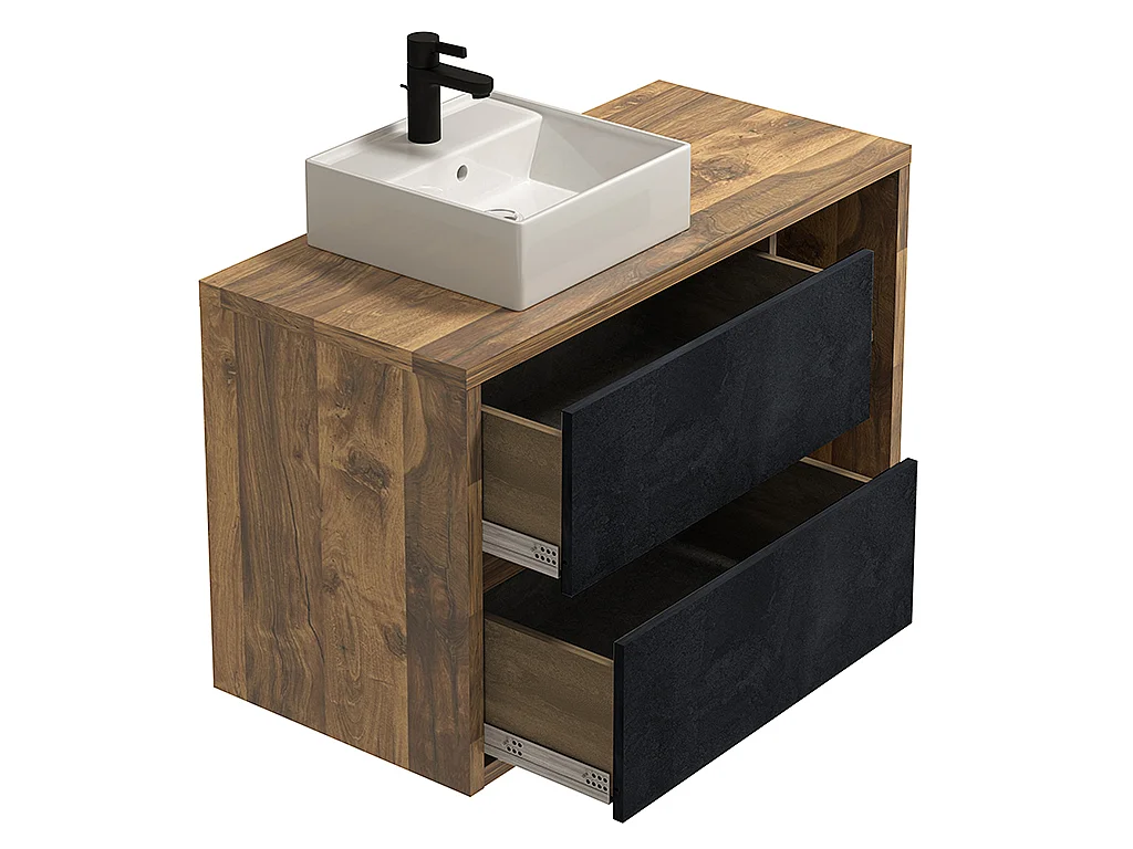 Mobile per bagno sospeso lavabo quadrato 100 cm Colore Naturale e Antracite - TIKITIKI