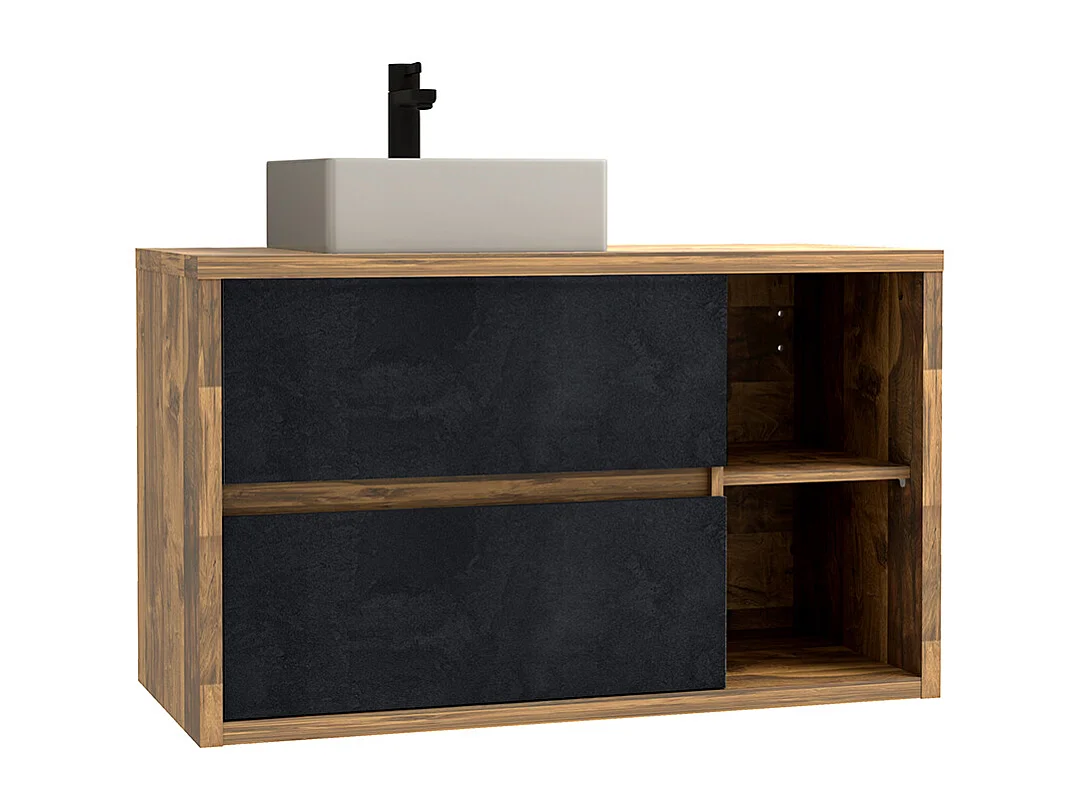 Mobile per bagno sospeso lavabo quadrato 100 cm Colore Naturale e Antracite - TIKITIKI