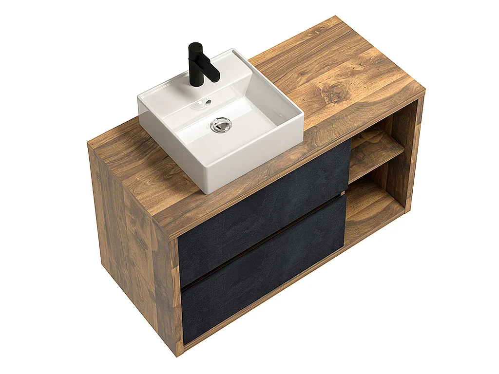 Mobile per bagno sospeso lavabo quadrato 100 cm Colore Naturale e Antracite - TIKITIKI